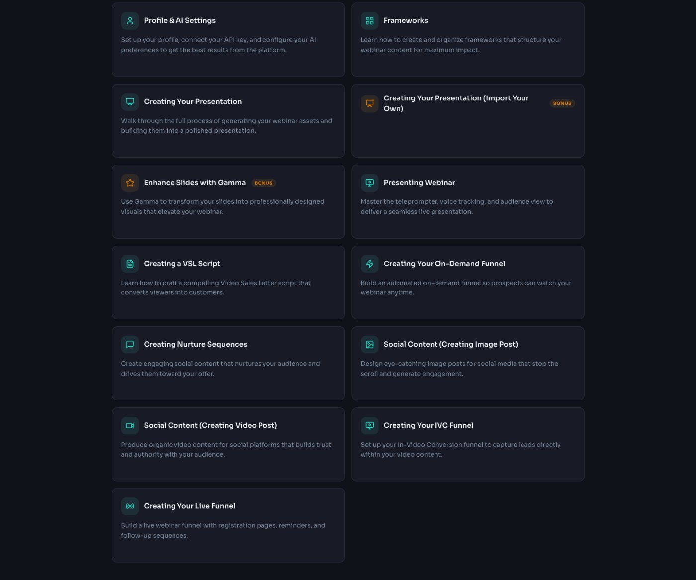 The in-app Training tutorial library